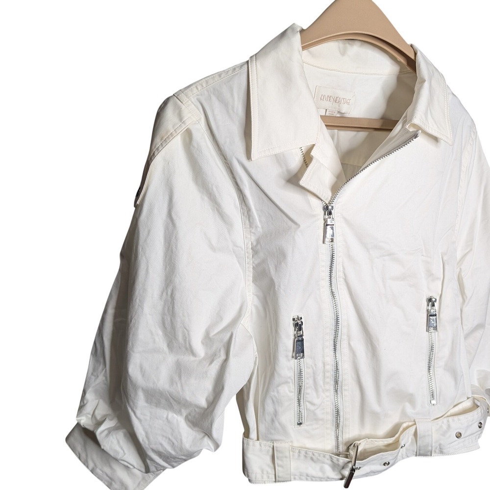 Divine Heritage White Cotton Moto Jacket Belted Cropped Biker Women's M - Picture 4 of 7